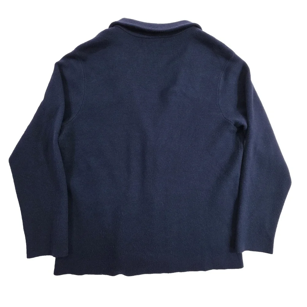 Harrison David Men L Cardigan Sweater Knit Sport Coat Navy Blue Patch Pockets